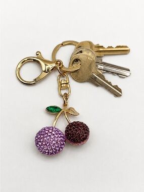 Sparkling Cherry Keychain w/Purple and Pink Crystals NIP